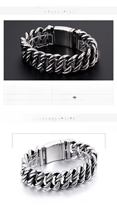 Detail view of bold cuban link bracelet, 220x28mm stainless steel with square clasp