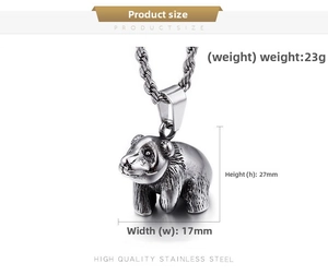 Detailed size specifications of retro panda pendant necklace in stainless steel