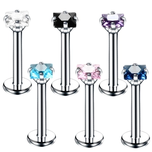 Square Cubic Zirconia Labret Stud Stainless Steel Internal Thread Lip Piercing Body Jewelry