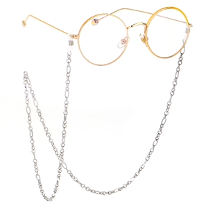 Silver metal eyeglass chain with clear silicone loops for reading glasses and sunglasses