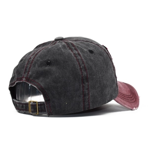 Vintage washed cotton baseball cap with contrast stitching and adjustable metal buckle