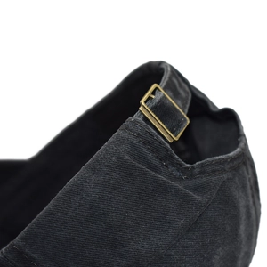 Vintage washed cotton baseball cap in black with an adjustable antique brass metal buckle