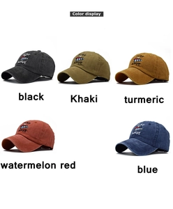 Color display of washed cotton baseball caps with SURF WAVE embroidery in five vintage tones