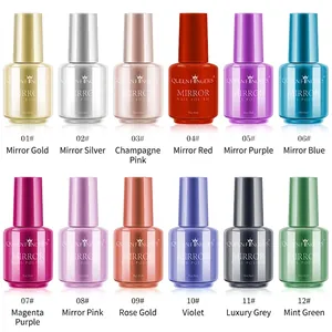 12 colors mirror effect nail polish set with high gloss metallic finish in 8ml bottles
