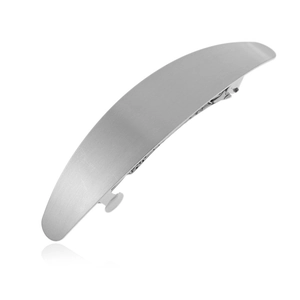 Sleek oval metal hair clip with brushed silver finish for women's minimalist hair styling