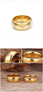 Detailed view of polished gold tungsten steel ring showing smooth rounded arc profile