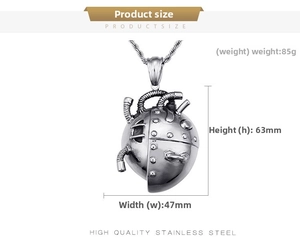 Detailed macro view of steampunk mechanical heart pendant showing 63mm height and 47mm width