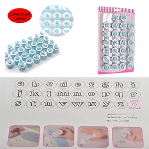 26-piece lowercase letters cookie cutter set in blue and white for fondant and baking