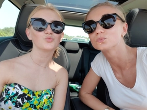 Close-up of classic round and cat-eye vintage black sunglasses worn by models