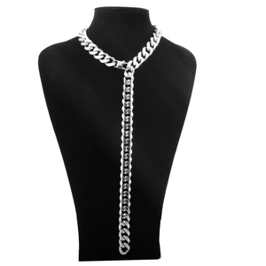 Classic silver stainless steel cuban link chain necklace on a black jewelry mannequin