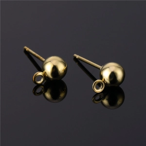 DIY round bead stud earrings with loop in 18K gold plated steel for jewelry making