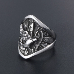 Bague aigle vintage pour homme en argent antique avec large anneau en acier inoxydable