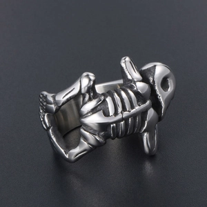 Gothic skull skeleton ring in silver stainless steel for men's hip-hop fashion style
