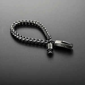 Vintage braided wheat chain titanium steel bracelet with a square box clasp for men