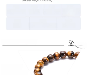 Detail view of 8mm natural tiger eye and lava stone beads with size specifications