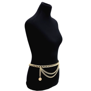 Golden multi-layer chunky waist chain featuring a retro coin pendant for women