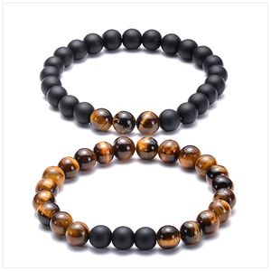 8mm tiger eye and matte stone couple bracelets set with natural silk luster beads