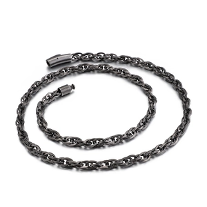 Men's vintage black stainless steel woven chain necklace on white background