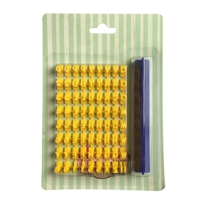 DIY plastic alphabet and number cookie stamps set with blue handle on retail card