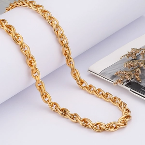 Golden stainless steel men's curb chain necklace with a polished hip-hop twist design