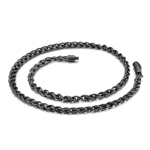 Men's hip hop black stainless steel woven chain necklace with cylindrical clasp closure