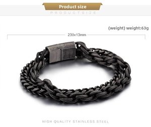 Detail view of 230mm length stainless steel braided bracelet with magnetic clasp