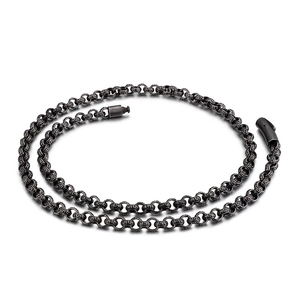 Vintage stainless steel black textured O-link chain necklace for men and women