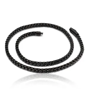 Box Chain Necklace Stainless Steel Square Link Hip Hop Minimalist Jewelry For Men Gold Silver Black