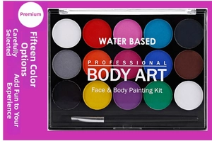 15-color water-based face and body painting kit with palette and thin brush
