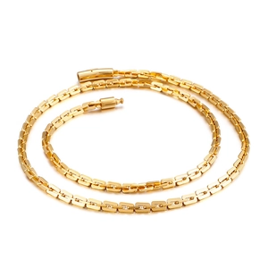 Golden 304 stainless steel Boston necklace featuring oval flat chain links on white background