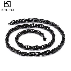 Black 316L Stainless Steel Chain Necklace Men Punk Goth Double Link Interlocking Matte Industrial Streetwear Jewelry