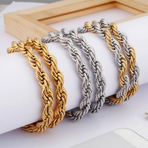 Minimalist bicolor twist chain stainless steel bracelets in gold and silver finish