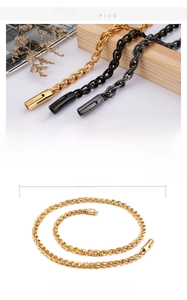 Detailed view of 6mm gold stainless steel woven chain necklace with dimensions and weight