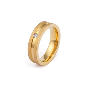 Matte and polished gold stainless steel ring with a central sparkling zircon stone