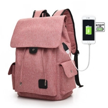 Zaino in tela rosa con porta di ricarica USB esterna funzionale e connettore per telefono
