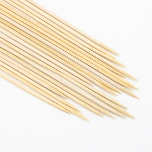 Sharp pointed bamboo BBQ skewers for grilling meat and fruit in a bulk bundle pack