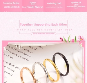 Polished titanium steel ring set in rose gold, silver, gold and black finishes