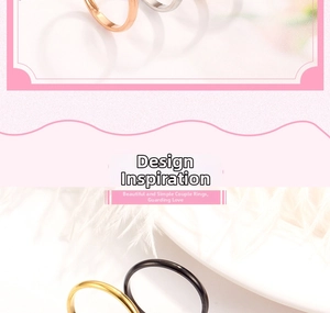 Close-up of polished stainless steel rings in gold, rose gold and silver finishes