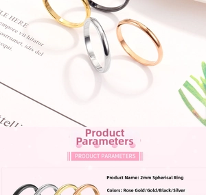 Polished 2mm dome rings in rose gold, gold, black and silver stainless steel finishes