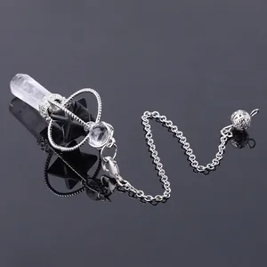 Merkaba star crystal pendulum with rotating clear quartz and silver healing chain