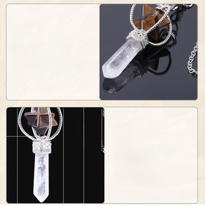 Detailed view of rotating Merkaba pendant with tiger eye stone and 77mm length scale