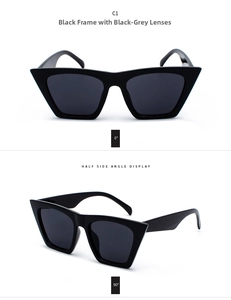 Front- und Seitenansicht der schwarzen quadratischen Sonnenbrille mit grauen Gläsern