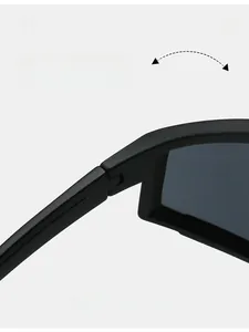 Detail of durable matte black hinges on sports cycling sunglasses for smooth folding