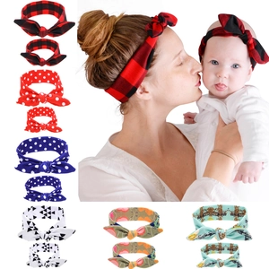Mother Daughter Headbands Fabric Printed Bow Knot Rabbit Ears Parent Child Matching Hair Accessories Comfortable