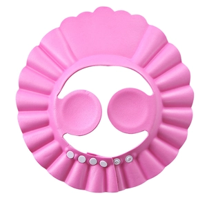 Pink adjustable baby shower cap with ear protection made of soft EVA foam material