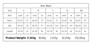 Detailed size chart for women's denim skirt with waist and hip measurements in cm and inch