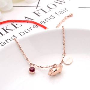 Rose gold pig pendant red cord bracelet with lucky character and crystal stone charm