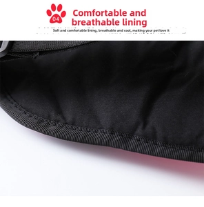 Detail of breathable mesh lining and reinforced stitching on the adjustable dog harness