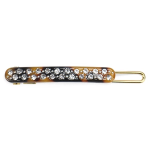 Elegant tortoise shell acetate hair clip with double-row rhinestones and gold clasp