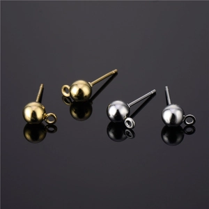 Round Ball Stud Earrings Findings With Loop Copper 18K Gold Plated And Steel Earring Post For DIY Jewelry Making